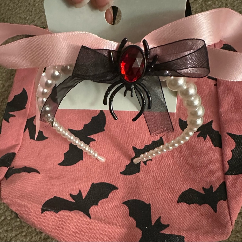 Pink Bat Print Bag with Spider Headband